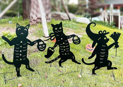 Yhthoha Metal Halloween Black Cat Garden Stakes Decorative, 3 Pack Scary Cat Halloween Yard Stakes Black Cat Silhouette for Home Yard Indoor and Outdoor Halloween Decorations.(Big)