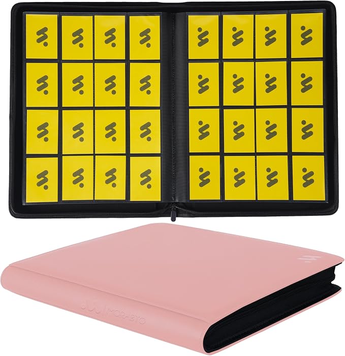 Card Binder 16 Pocket,Trading Card Binder Holds up to 1408 Cards with 44 Sleeves,Zipper Card Holder Album Compatible with TCG Card/Game Cards/Sports Card-Light pink
