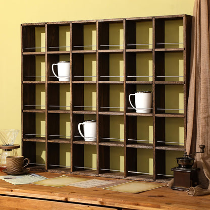 Kigley Oversize Coffee Mug Display Rack Wooden Shelves Rustic Shot Glass Display Case Travel Mug Shelf Wall Mounted Rack Holder Shadow Box(5 x 6,Dark Brown)