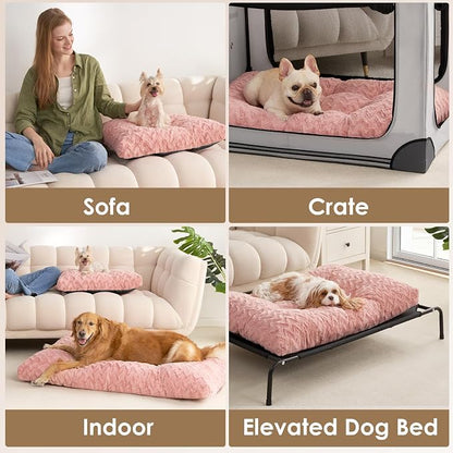 EHEYCIGA Washable XL Dog Bed for Crate 41x27 Inch, Kennel Pad for Extra Large Dogs Up to 65 lbs, Plush and Comfy Pet Sleeping Mat, Pink