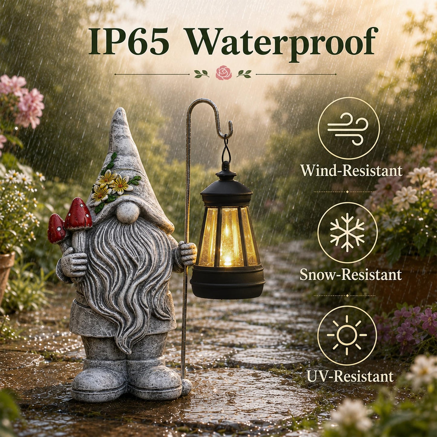 Acgarten Garden Gnome Statue with Lantern: Outdoor Waterproof Sculpture