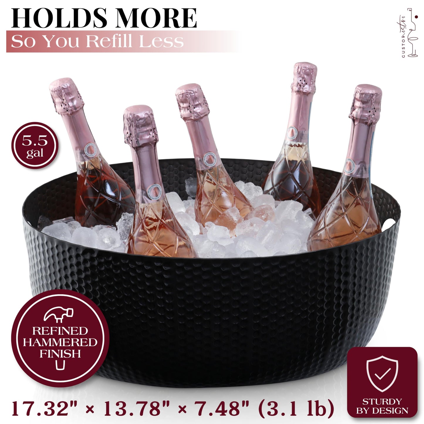 Gusto Nostro Large Beverage Tub for Parties - Metal Tub for Wine Bottles,Champagne,Beers - High Capacity Ice Bucket for Drinks - Extra Large Ice Buckets for Parties (22 qt) Outdoor Party Drink Bucket