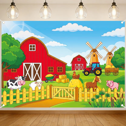 Farm Barn Backdrop 7x5ft - Red Barn Farmhouse Animals Backdrop for Birthday Animals Theme Party Decorations Cartoon Farm for Kids Children Baby Shower Newborn Truck Car Background Photography Banner