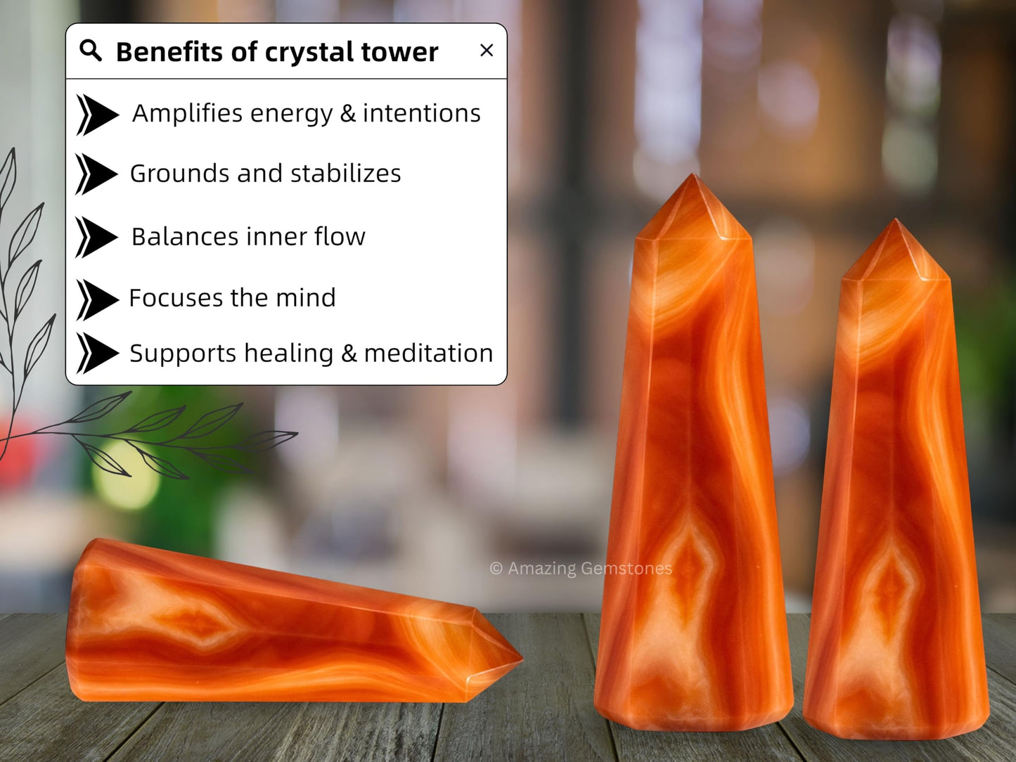 Amazing Gemstone Carnelian Onyx Crystal Towers - Natural Healing Crystal Point Obelisk for Reiki Healing and Crystal Grid (3" to 4" INCH)