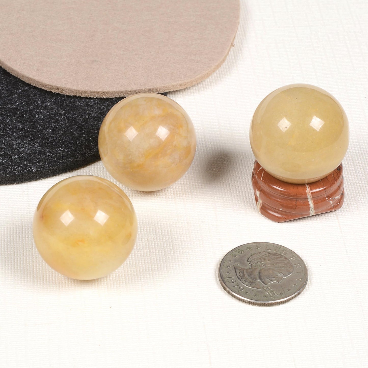 Justinstones Natural Polished Yellow Jade Sphere with Red Jasper Stand – Handcrafted Gemstone 30mm Ball for Energy Healing, Meditation, and Home Décor