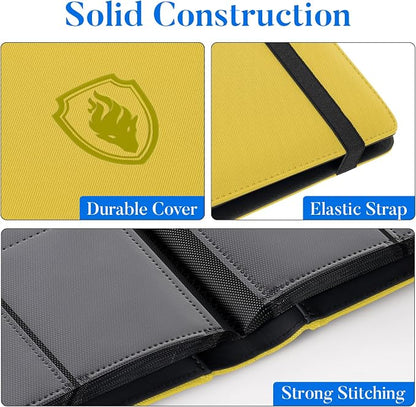 Premium 9 Pocket Card Binder for 540 Cards, Fabmaker PU Cover Trading Card Binder, Sturdy Card Collection Album, Sleek Card Holder Folders for Game Cards & Sports Cards, Yellow