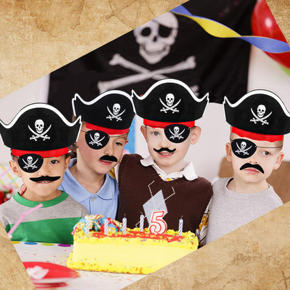 CHRIMISS Pirate Hat Set with Pirate Eye Patch, Mustache, Temporary Tattoos, 48PCs for Kid Birthday, Halloween Costume Accessories, Party Favors & Goodie Bag Fillers