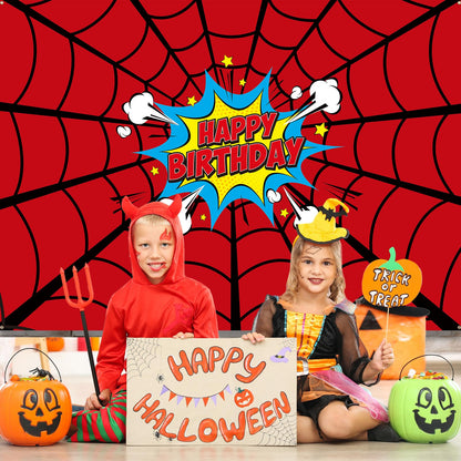 Boao 5 x 4 ft Spider Web Happy Birthday Banner Backdrop Large Heros Themed Party Background Photo Booth Props for Boys Birthday Party Baby Shower Photography Decorations Supplies