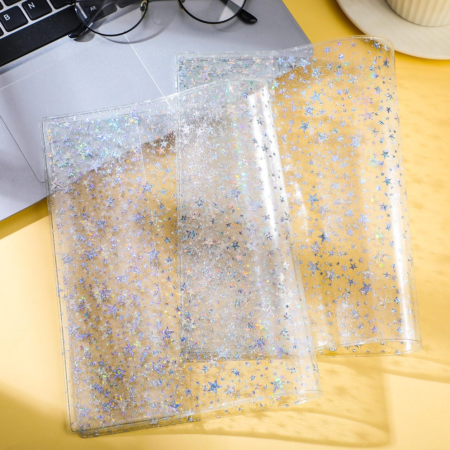 Feifeiya 2 Pcs White A5 Glitter Star Jelly Cover Transparent Planner Cover for Journal Planners and Notebooks