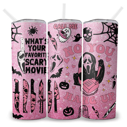 Hogg 20 oz Halloween Travel Mug, What's Your Favorite Scary Movie Cup, Ghostface Merch, Horror Gifts for Women, Stainless Steel Halloween Coffee Tumbler, No You Hang Up, Spooky Cups