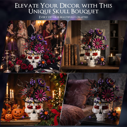Skull Flower Bouquet Building Set, Wildflower Botanical Collection Kit for Adult Women, Horror Gothic Skeleton Decor for Goth Home Table Art Decor, Girlfriend/Mom/Wife/Couple Halloween Birthday Gift