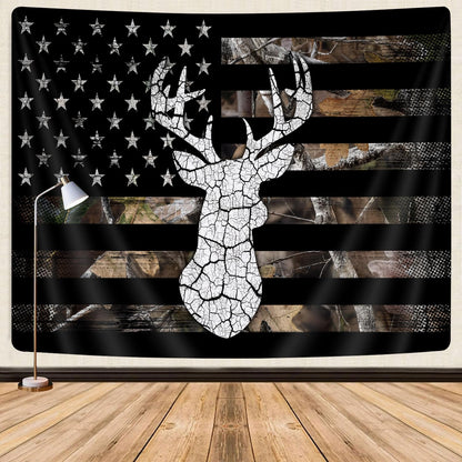 GOAOK Western Tapestry Black White American Flag, Country Deer Hunting Camo Tapestries for Men Guys Room Decor, Tapestry Wall Hanging Poster Blanket College Dorm Cool Indie Room 60"X40"
