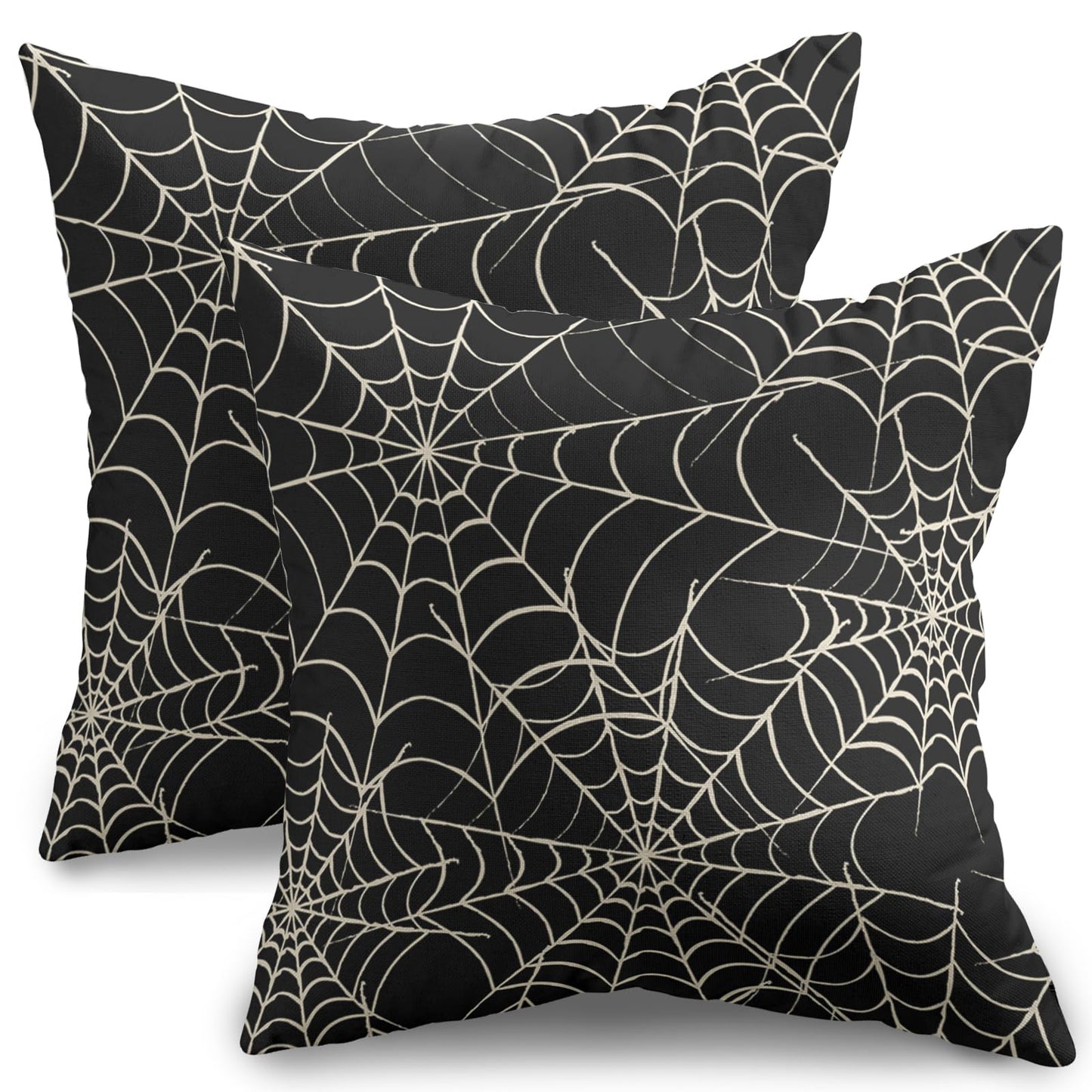Halloween Spiderweb Pillow Covers 18x18 Set of 2 Black White Spider Web Outdoor Decorative Throw Pillows Halloween Scary Themed Farmhouse Pillowcases Linen Cushion Case Decor for Home Sofa Couch Bed