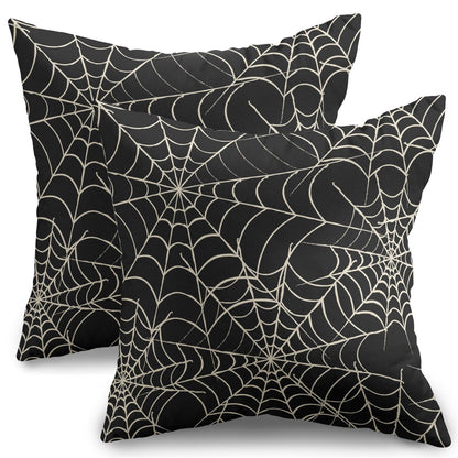 Halloween Spiderweb Pillow Covers 18x18 Set of 2 Black White Spider Web Outdoor Decorative Throw Pillows Halloween Scary Themed Farmhouse Pillowcases Linen Cushion Case Decor for Home Sofa Couch Bed