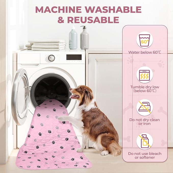 Fostanfly Washable Pee Pads for Dogs, 2 Pack 63"x63" Training Pads, Pink | Machine Washable & Reusable pee pads, Strong Absorbency, Leak-Proof & Waterproof, Non-Slip, Playpen, Dog Whelping, Crate