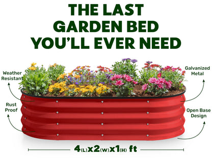 Plant & Plot Galvanized Raised Garden Beds Outdoor // 4×2×1 ft Planter Raised Beds for Gardening, Vegetables, Flowers // Large Metal Garden Box (Red)