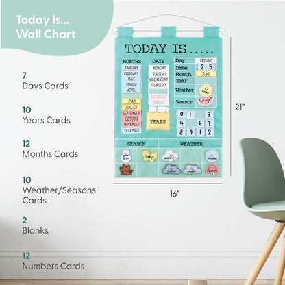 The Peanutshell Learning Calendar Wall Chart - Homeschool Supplies, Interactive Pocket Chart for Toddlers & Kids - Preschool Learning Activity Board, Circle Time Board for Classroom - Today is