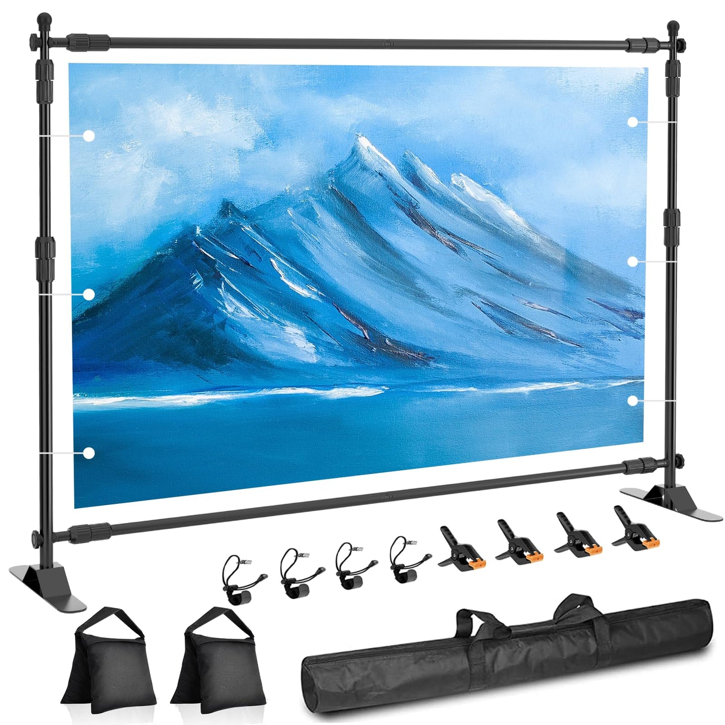 Qoolfoto Adjustable Photo Backdrop Banner Stand, 10 X 8ft Step and Repeat Stand with Telescopic Tube for Trade Show, Photography Back Drop Background Frame for Party, Wedding, Display, Photo Booth