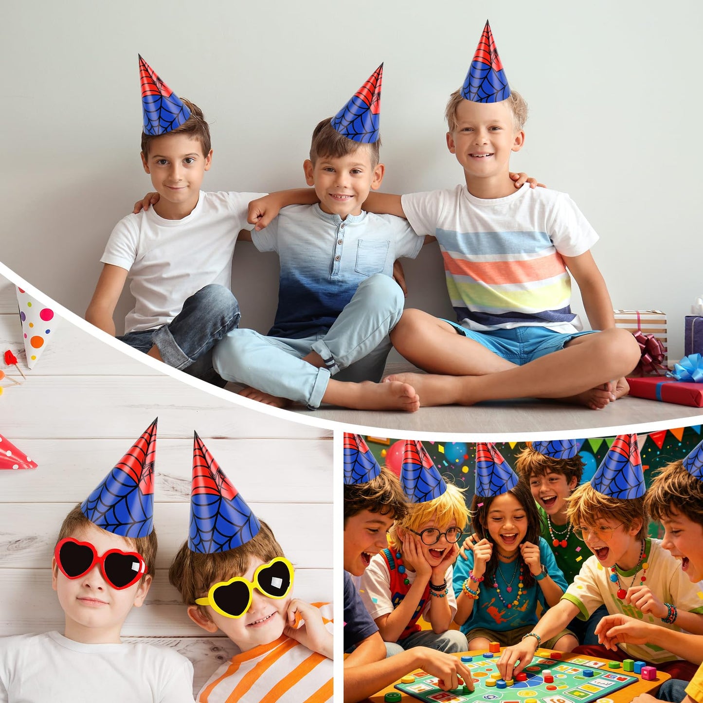 GKXMAXIWANG 24 Pcs Spider Theme Birthday Party Hats Decorations Spider Web Cone Hat Classroom Celebration Party Supplies Shower Photo Prop & Colorful Paper Party