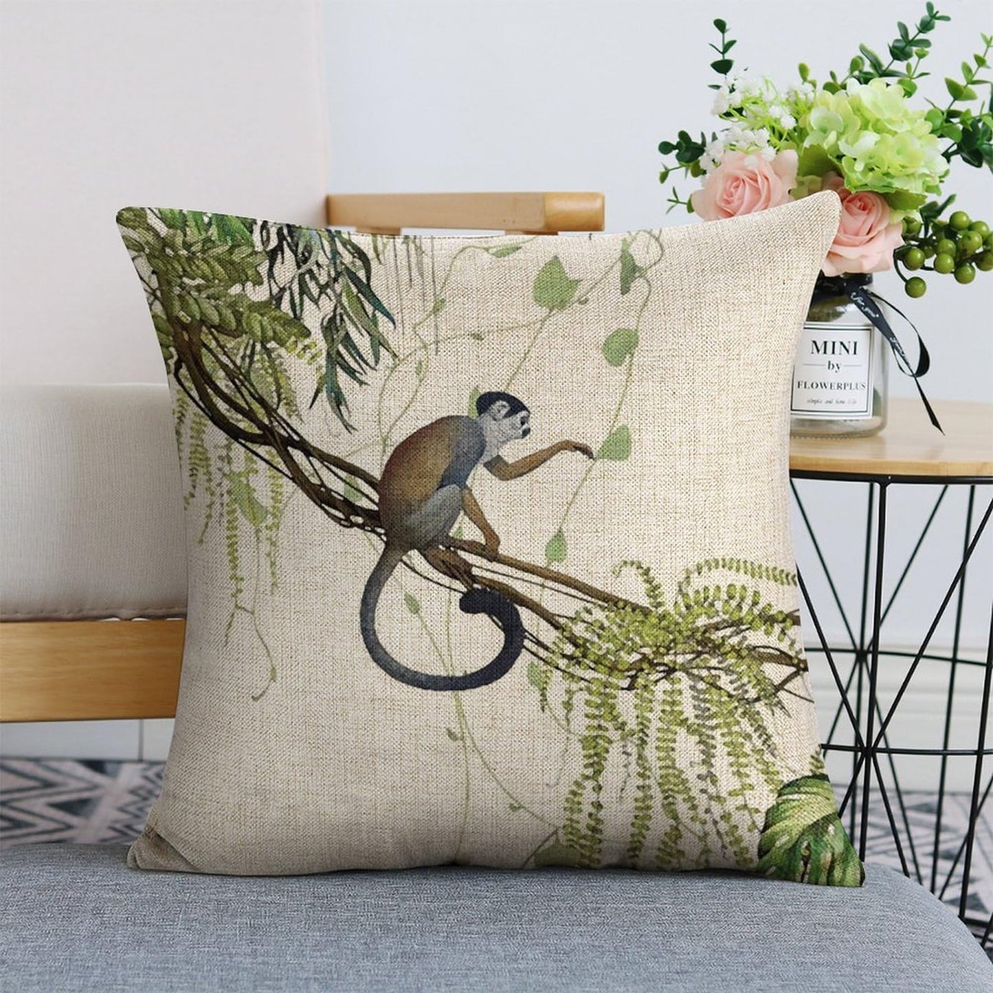 Icotoibabie Vervet Monkey Throw Pillow Covers 18×18 Inch Linen Pillowcase Sea Hawaiian Accessories Room Decor Decorative Pillow Cases,for Sofa Car Bedroom Cushion Cover