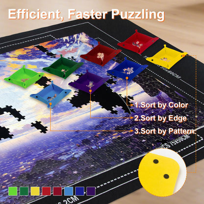 GOECI Portable Puzzle Mat Roll Up Set with 8 Sorting Trays, Pump & Storage Bag - Felt Puzzle Board Saver Keeper for 500, 1000, 1500 Piece Jigsaw Puzzles - Large Puzzle Mat for Adults & Kids