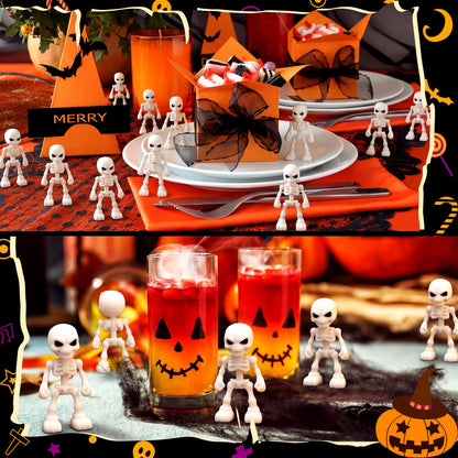 Junkin 100 Pcs Halloween Mini Skeleton Figures Tiny Skulls Cute Design Soft Rubber Skeleton Decorations Miniature Skulls Figures Ornaments for Indoor Fireplace Haunted House Accessories Party