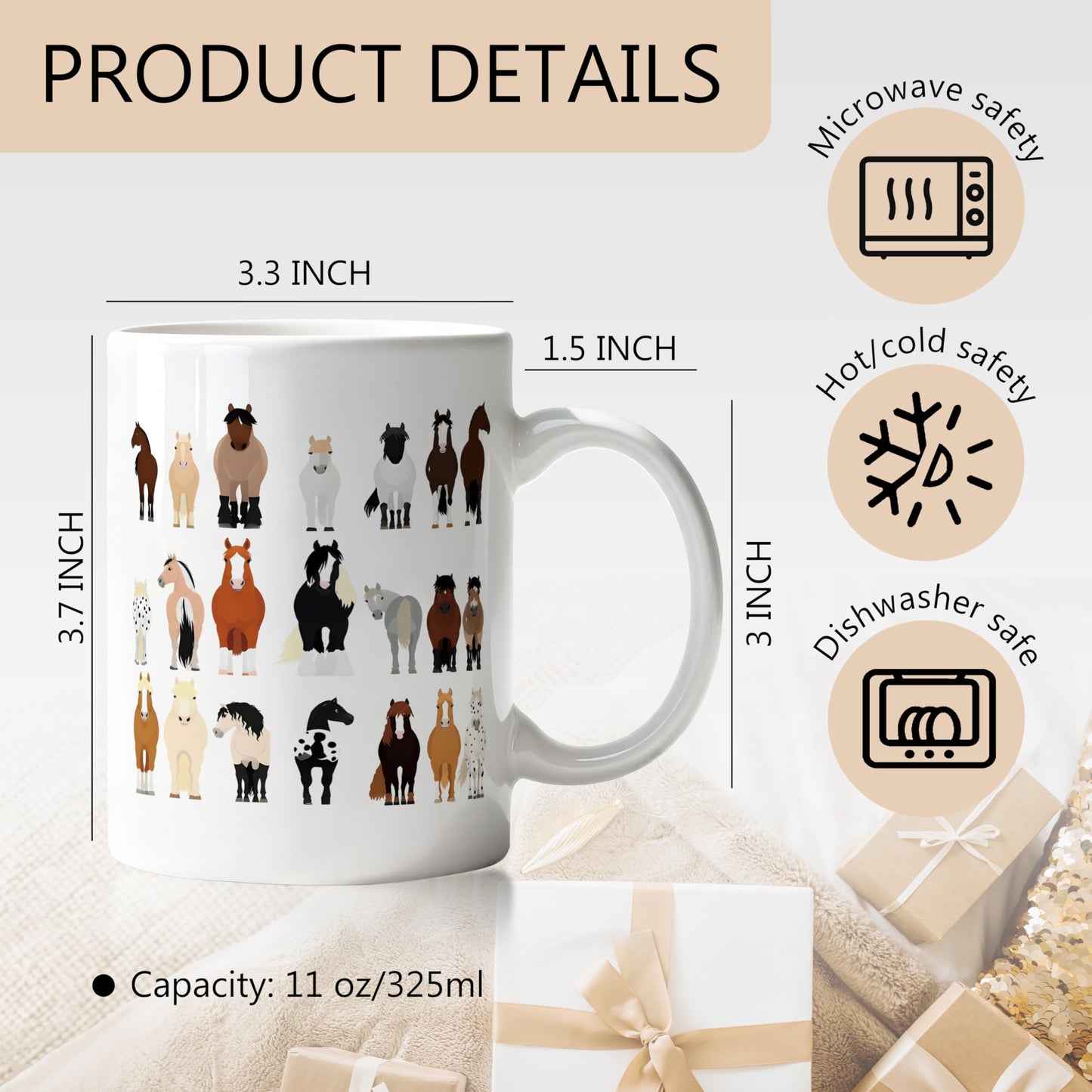 LADOCK Funny Horse Mug, Horse Lover Gifts Ceramic Coffee Mug, Horses Gifts for Women Men, Funny Farmhouse Animal Coffee Tea Cups 11 oz