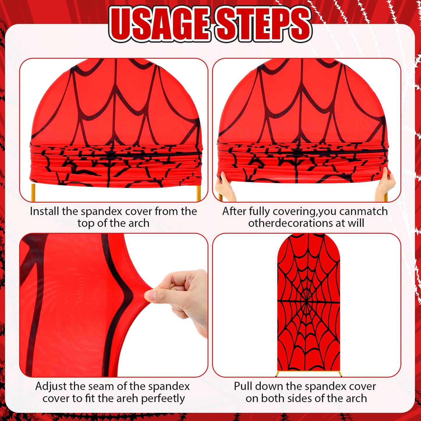 Tingjoo 3 Pcs Spider Web Arch Backdrop Cover Set 4Ft 5Ft 6Ft Spider Birthday Party Decorations Polyester Arch Stand Cover for Photo Props Cosplay Wedding Baby Shower Backdrop Decor