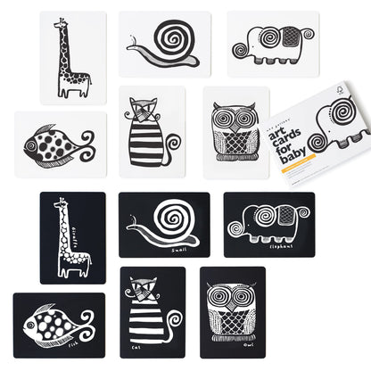 Wee Gallery Art Cards for Baby, Durable High Contrast Black and White Animal Flashcards for Newborns, Brain Development, Sensory Toys, Tummy Time Essentials for Infant and Toddler - Original Animals