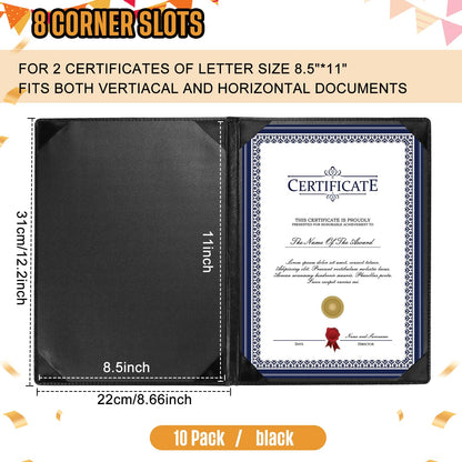 Tenare Leather Certificate Holder 8.5 x 11 Inch PU Phd Bachelor Master Diploma Cover Professional Award Folder for Official End of Year Graduation Competition Contest Charity(Black,10 Pcs)