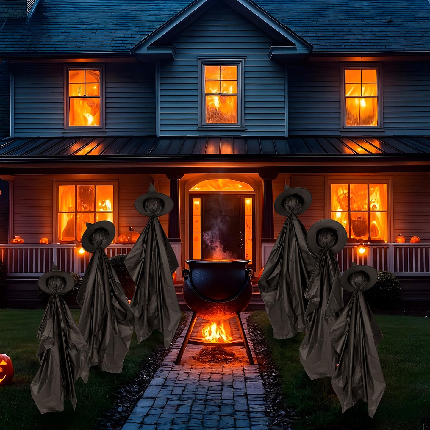 Halloween Witch Outdoor Decorations Set of 3, 3FT 4FT 5FT Yard Lawn Garden Props with Stakes, Witch Halloween Decor for Outside, Garden, Lawn, Entryways