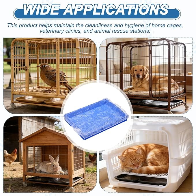 Disposable Bird Cage Liners, Clear Plastic Cage Liners for 16x12 Inch Pallets Tray Universal Elastic Film, (30 Pcs), Intended for Parakeet/Cockatiels/Rabbit/Guinea Pig