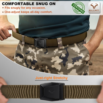 BULLIANT Men Tactical Belt 2 Pack,Stretch Western Rigger Web Belt For Cowboy Military Heavy Duty 1.5"-Cut For Fit(Black/Wood Thrush,34"-38" Waist Adjustable)