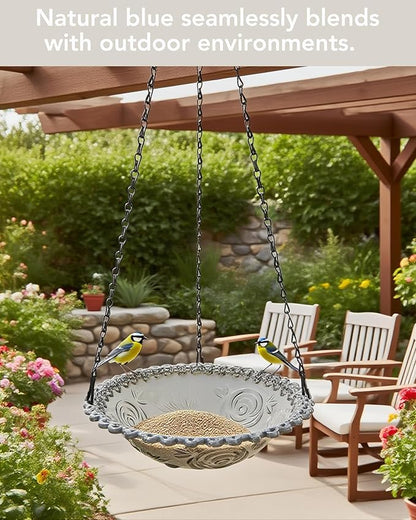 2 Pack Hanging Bird Baths and Feeders for Outdoors, Plastic Bird Bath Bowl & Hanging Feeder for Garden Yard Decor,Mist Grey