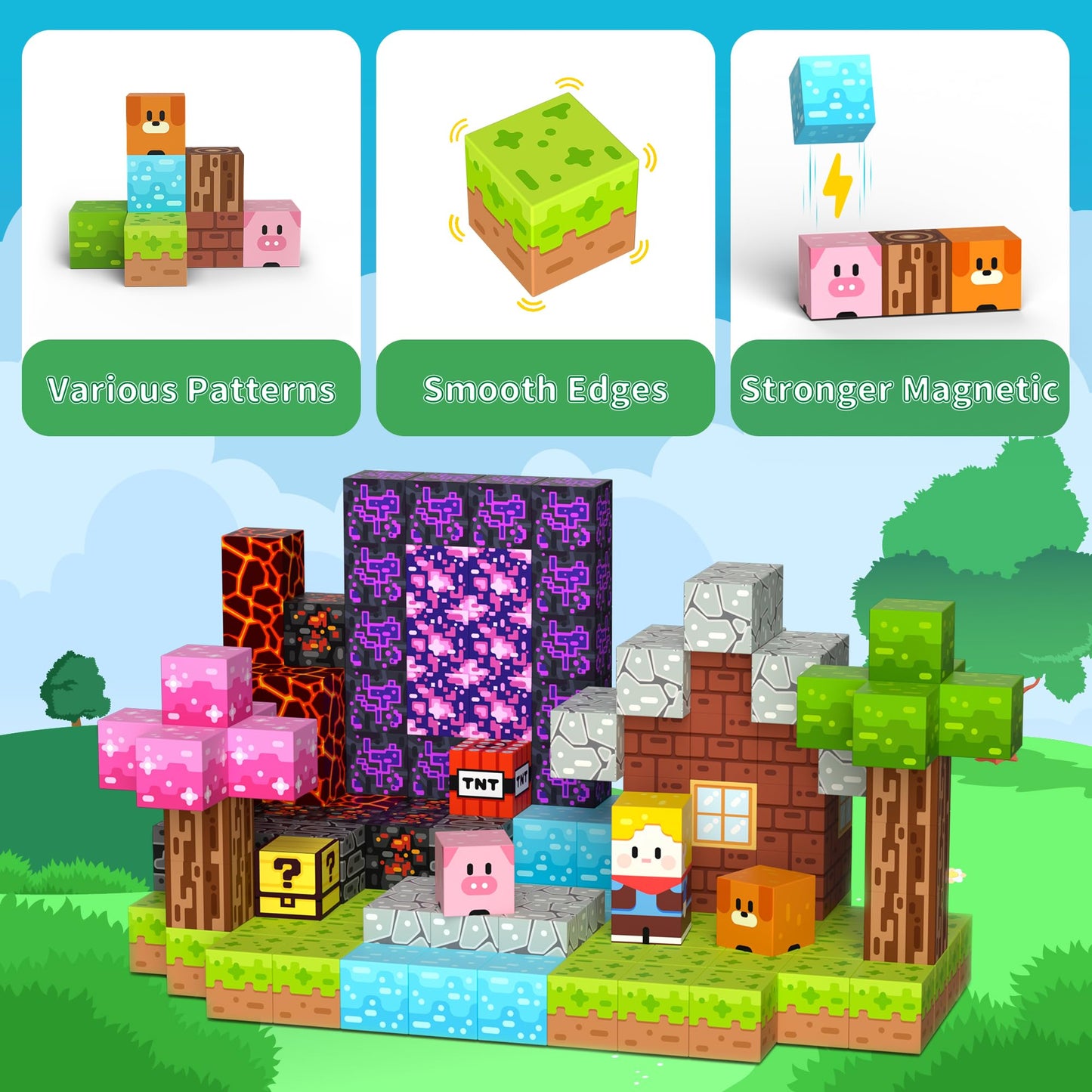 Petenjoy 200PCS Magnetic Blocks - Magnetic Building Blocks, Magnet Blocks Cubes, STEM Learning Sensory Magnet Toy for Kids Ages 3 4 5 6 7 8 9 10 11, Birthday Gifts for Boys and Girls