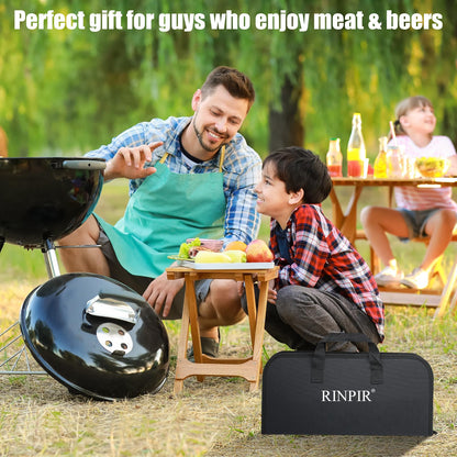 RINPIR 31pcs BBQ Grill Accessories Gifts for Men Dad, Heavy Duty Grilling Tools Gift Set for Father's Day, Stainless Steel BBQ Utensils Kit with Mats, Grill Brush in Carrying Bag Black