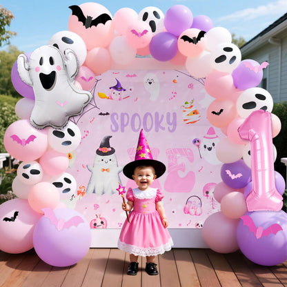Pink The Spooky One Party Decor Halloween First Boo Day Balloons Ghost Boo Balloons for Pink Halloween Girl First Birthday Party Decorations