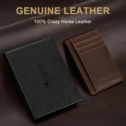 Travelambo 100% Genuine Leather Wallet for Men and Women, Slim Minimalist RFID Blocking Front Pocket Credit Card Holder with Gift Box