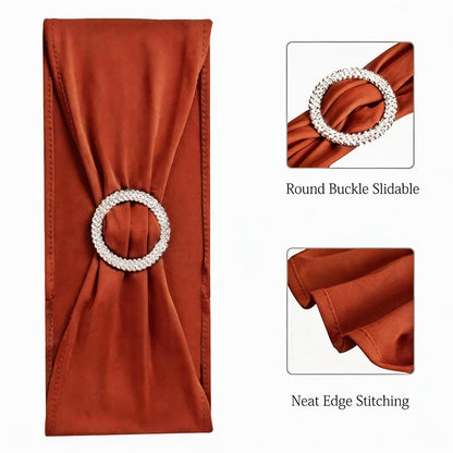 SINSSOWL Pack of 50 Spandex Terracotta Chair Sashes Bows Elastic Chair Bands with Buckles for Wedding Reception Banquet Bridal Shower Halloween Decorations - Terracotta/Brick Red