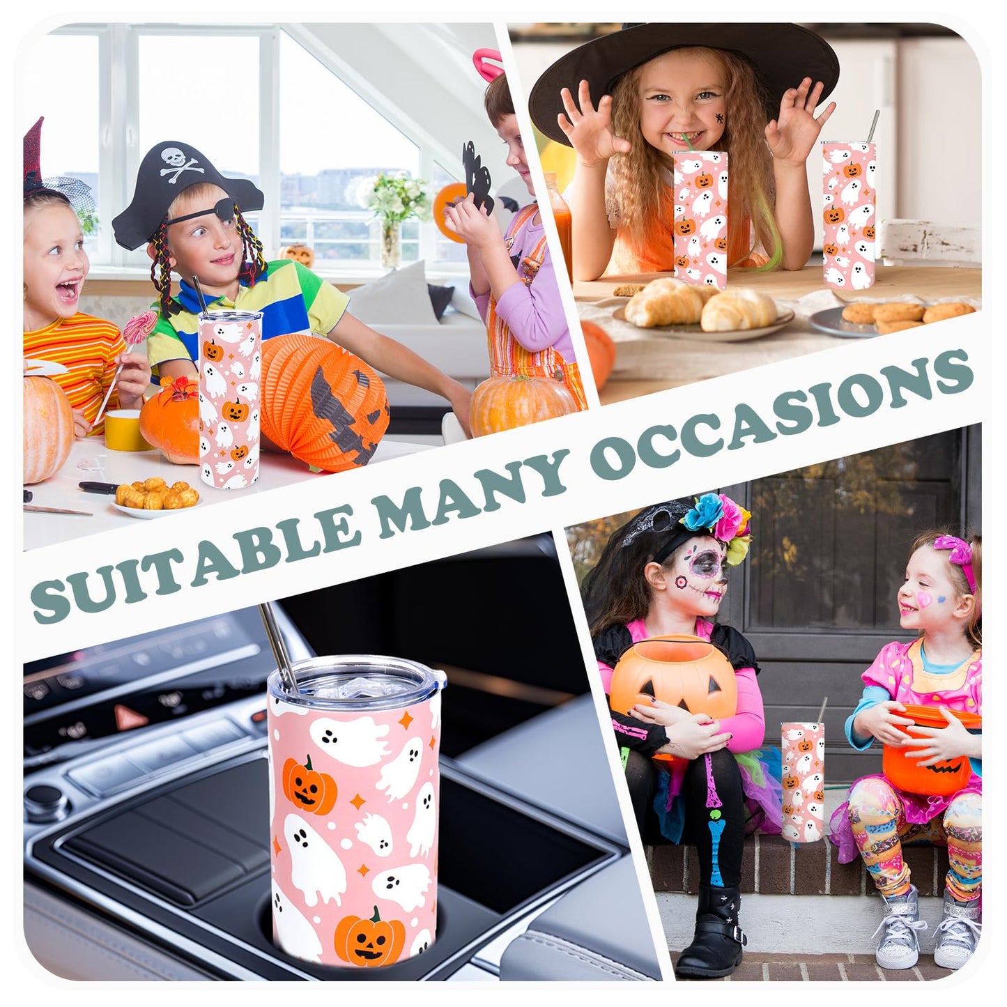 JarThenaAMCS Halloween Tumbler with Straw Lid Pink Boo Ghost Pumpkin Stainless Steel Cup for Birthday Baby Shower Trick or Treat Party Gifts, 20 Oz