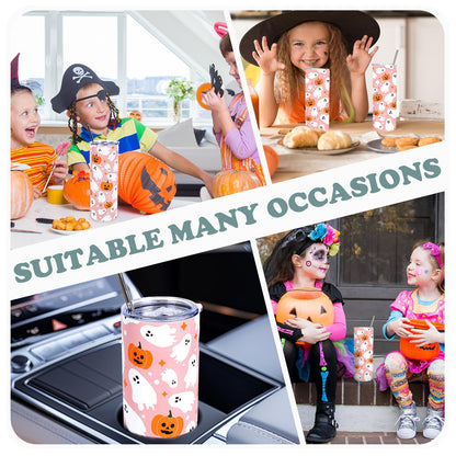 JarThenaAMCS Halloween Tumbler with Straw Lid Pink Boo Ghost Pumpkin Stainless Steel Cup for Birthday Baby Shower Trick or Treat Party Gifts, 20 Oz