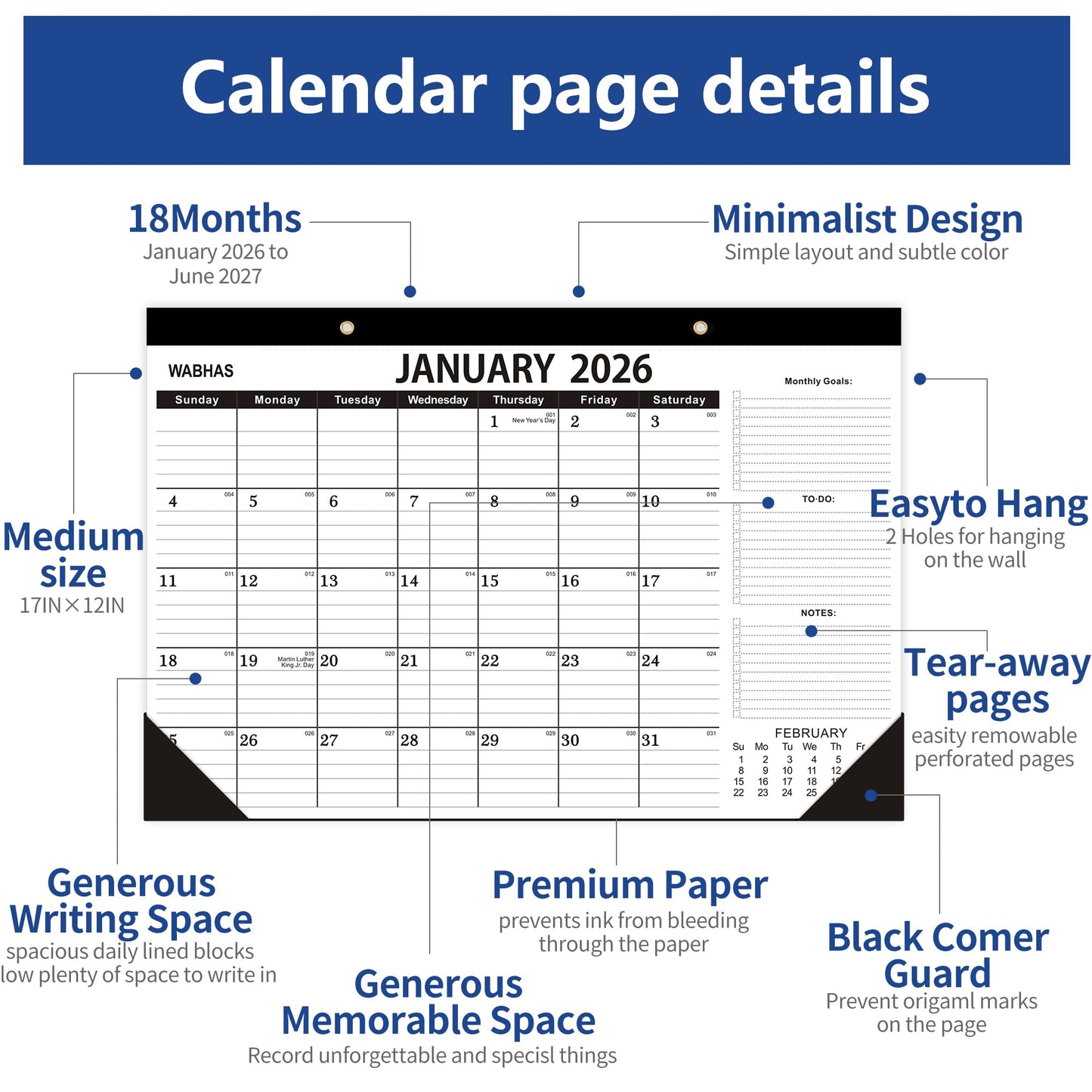 Desk Calendar 2026,January 2026 to June 2027,2026 Desk Calendar with to-do list,Calendar 2026-2027-18 Months,2026 Calendar 17" x 12" for Home or Office.