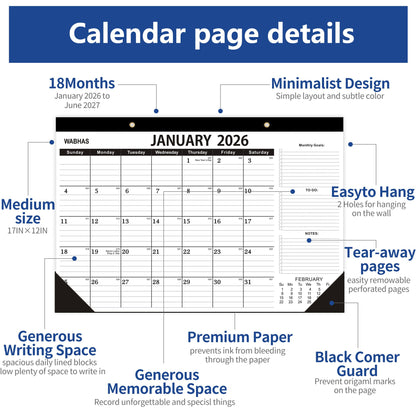 Desk Calendar 2026,January 2026 to June 2027,2026 Desk Calendar with to-do list,Calendar 2026-2027-18 Months,2026 Calendar 17" x 12" for Home or Office.