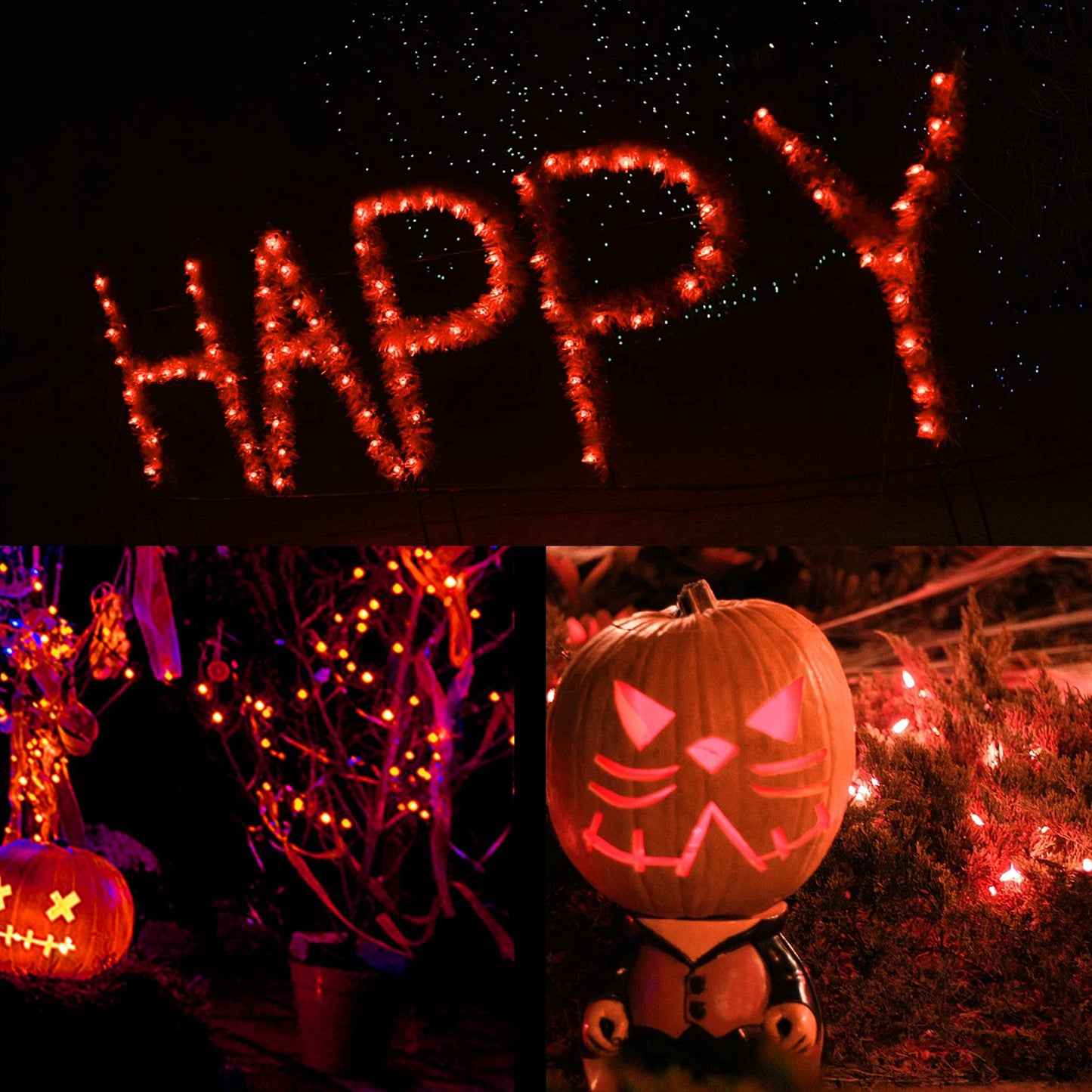 WATERGLIDE Halloween C6 String Lights, 33ft 100 LED Black Wire Fairy Lights with 29V Safe Adaptor, 8 Lighting Mode, Waterproof for Indoor Outdoor Patio Xmas Tree Party Decor, Orange