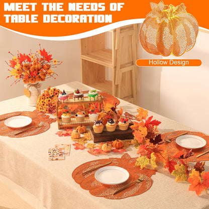 Fall Thanksgiving Pumpkin Placemats Set of 15 Autumn Harvest Table Mats Washable Vinyl Heat Resistant Non-Slip Round Placemat for Fall Halloween Thanksgiving Farmhouse Party Kitchen Table Decor