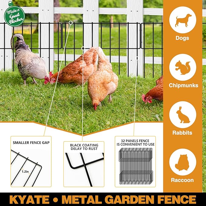 32 Panels Animal Barrier Fence, 32ft(L) X 13inch(H) No Dig Rabbit Fences, Dog Digging Defense Ground Bottom Blockers, Rustproof Metal Border for Garden Outdoor Patio Landscaping