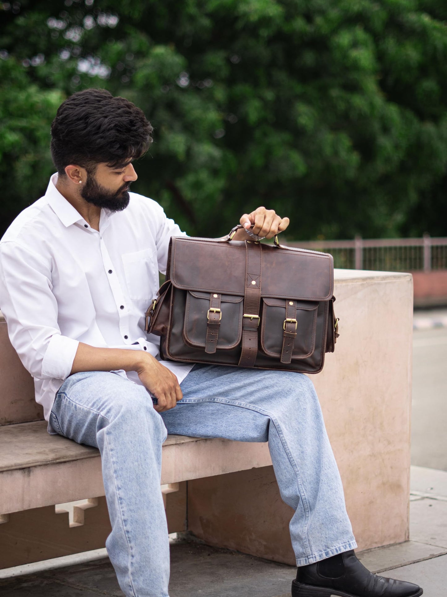 URBAN DEZIRE 16 inch Leather Messenger Bag Brown Vintage Satchel Genuine Laptop Computer Office Shoulder Handmade Briefcase for Men
