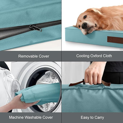 Outdoor Dog Bed for Small Dogs & Cats, Waterproof Dog Crate Mat Orthopedic Egg Crate Foam with Washable Removable Oxford Cover, Light Blue