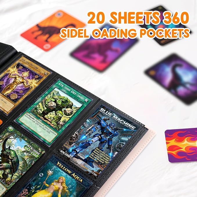Trading Card Binder 9 Pocket, 360 Card Waterproof Folder with Side Loading Sleeves, Sturdy Card Collection Album for MTG, TCG, Game Cards & Sports Cards (1, Pink)
