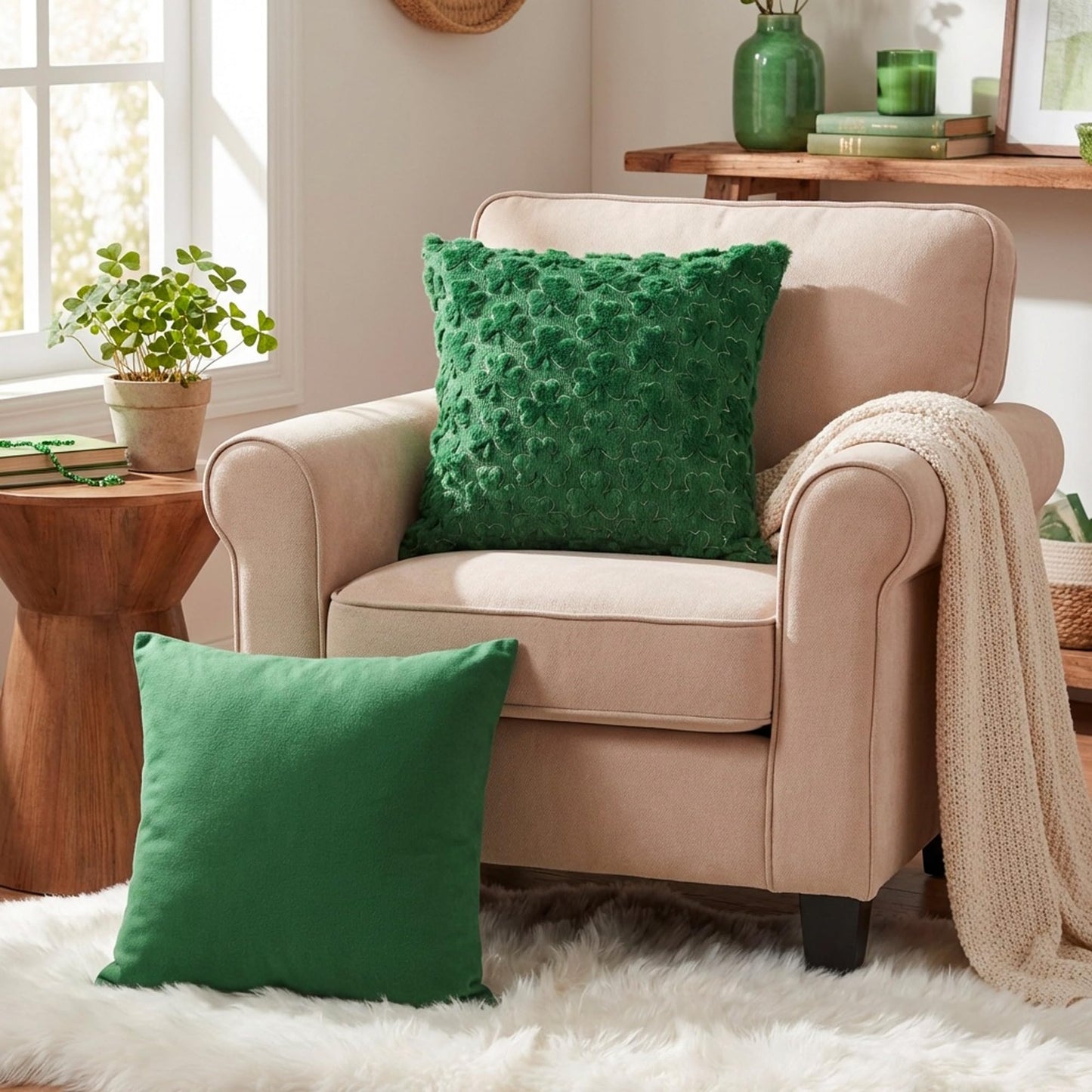 Vermeyen St Patricks Day Pillow Covers 16 x 16 inch Set of 2 3D Embroidered Shamrock Pillow Soft Plush Faux Fur St Patricks Day Decorations for SOFE Bedding Holiday